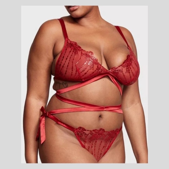 New! Victoria’s Secret Very Sexy Red Bow Embroidery Open-Back Teddy 4405 - Picture 2 of 9